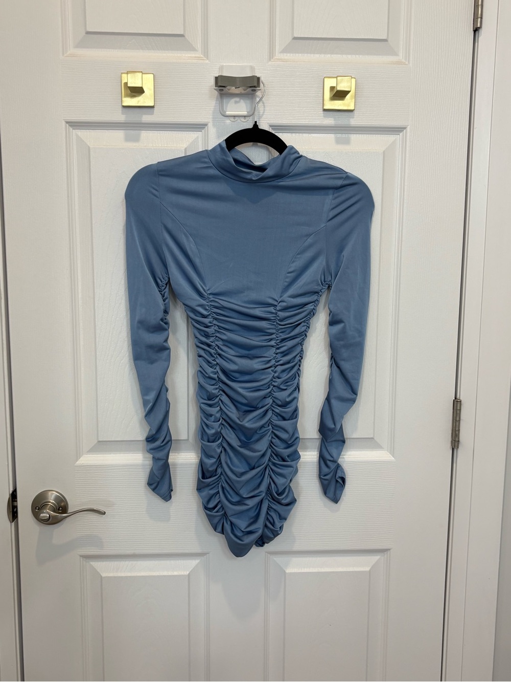 Honeybum Ruched Long-Sleeve Bodycon Dress in Slate Blue #1515